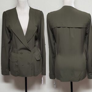 Signature Studio Olive Green Lightweight Pointed Collar Roll Tab Sleeve Blazer S